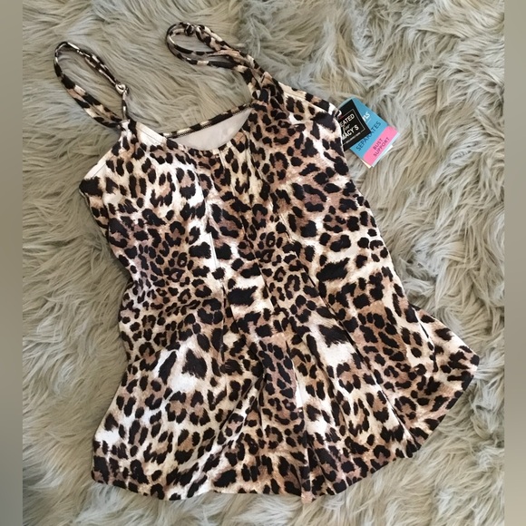 Macys Swim Women Leopard Cheetah Animal Printed Pleat-Front Tankini Top 8 - Picture 2 of 7